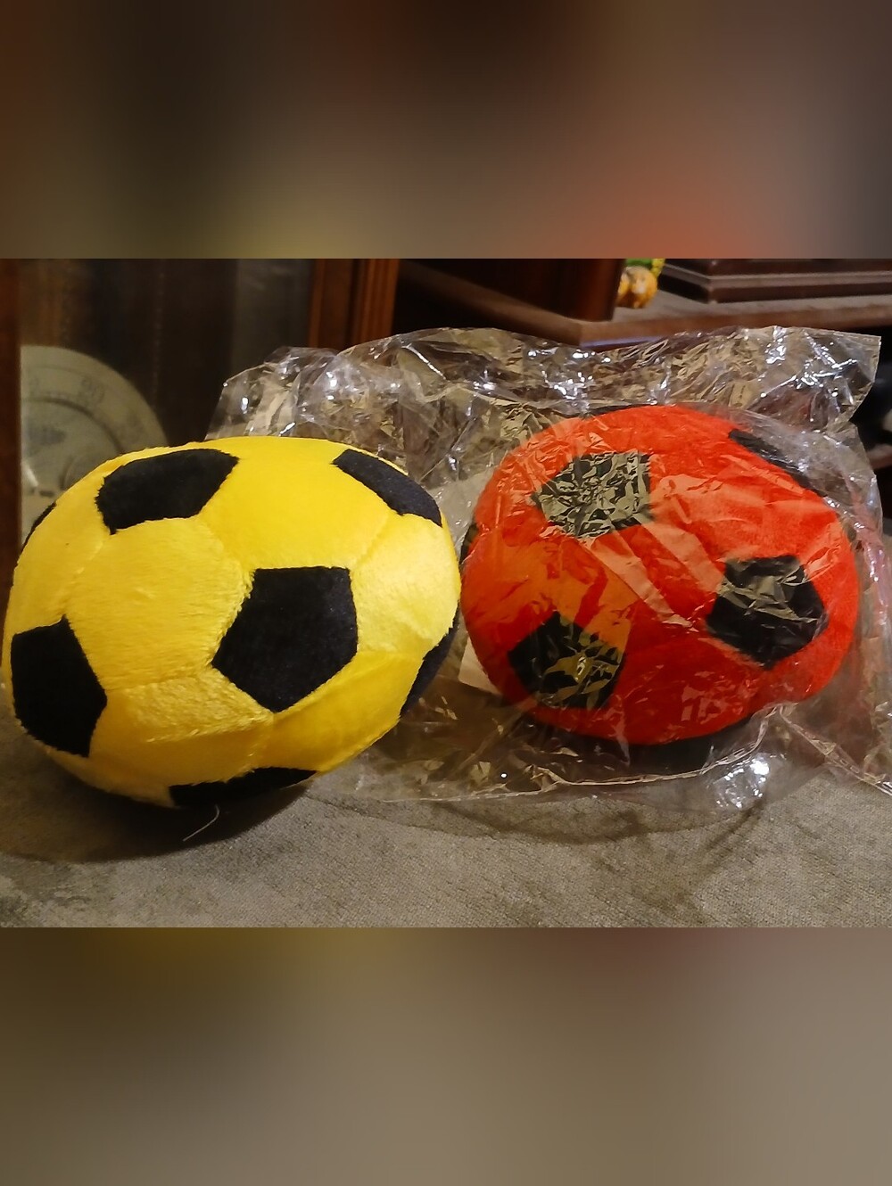 Plush Soccer Balls - Yellow and Red Soft Dogs Toy Set